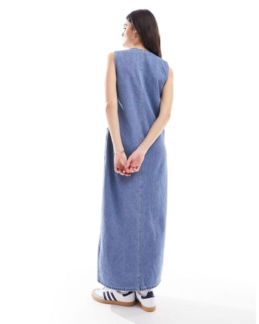 Vero Moda Blue Denim Sleeveless Button Through Maxi Dress