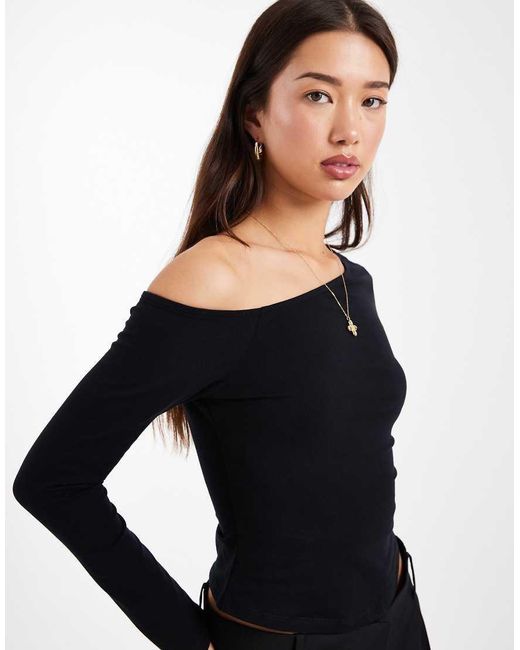ASOS Black Cotton Off Shoulder Long Sleeve Top