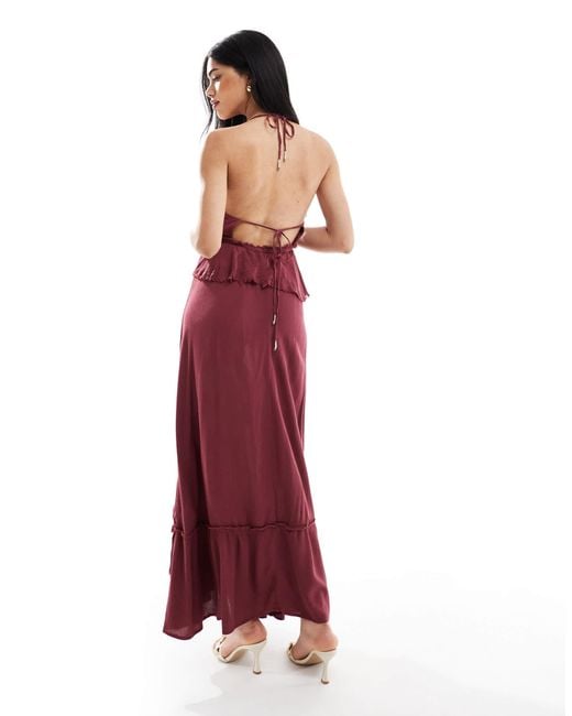 Bershka Red Frill Detail Occasion Maxi Dress