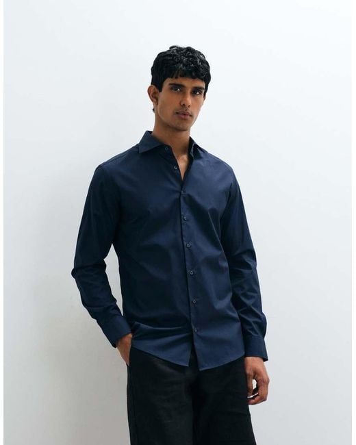 Mango Blue Mnago 100% Cotton Smart Shirt for men