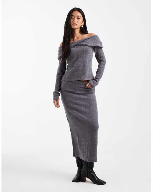 Vero Moda Gray Folded Waistband Midi Skirt Co-ord