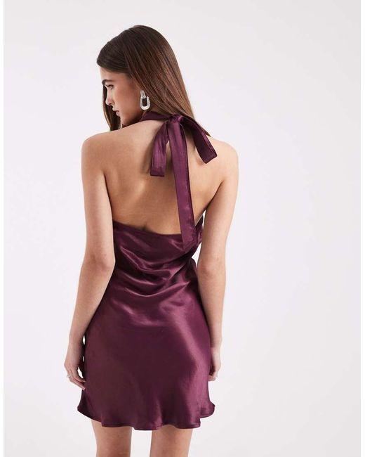 Miss Selfridge Purple Satin Corsage Halter Mini Dress