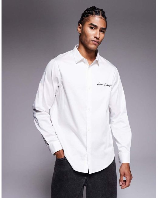 ARMANI EXCHANGE Gray Long Sleeve Script Logo Shirt for men