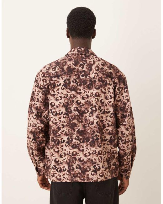 ASOS Brown Oversized Fit Leopard Printed Shirt With Pocket Detail for men