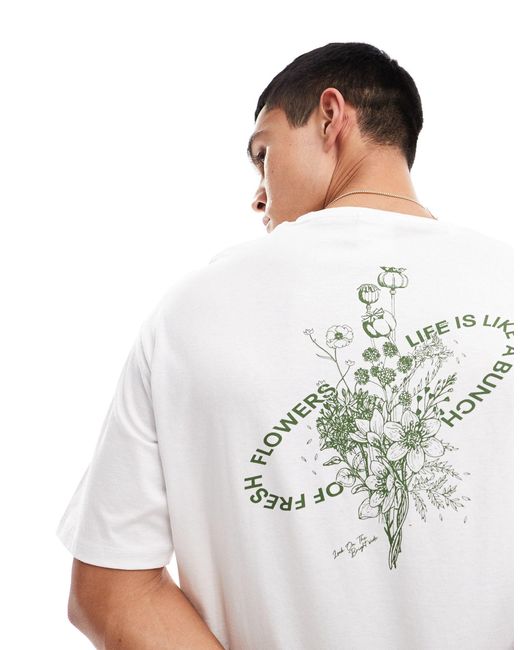 SELECTED White Oversized T-shirt With Flower Back Print for men