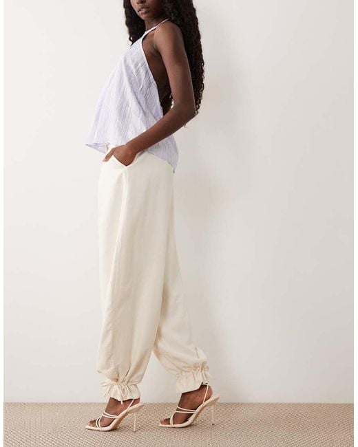 ASOS Natural Tailored Balloon Pants With Ruffle Hem