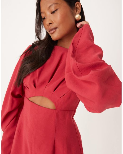 ASOS Red Asos Design Petite Curved Sleeve Playsuit With Pleating Detail