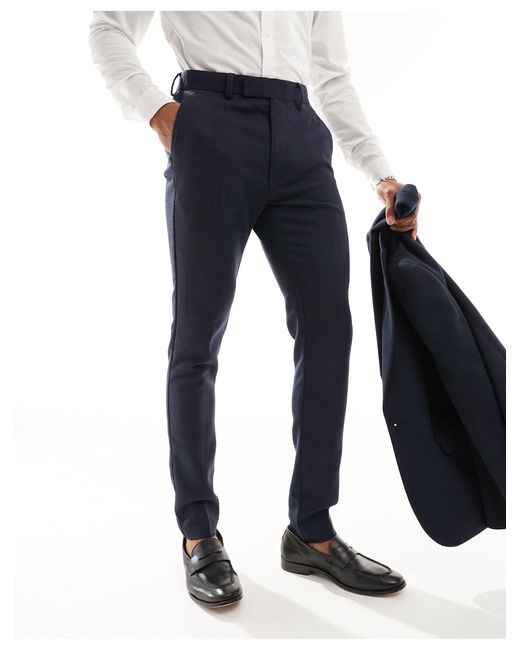 ASOS Blue Skinny Fit Wool Mix Suit Trousers for men