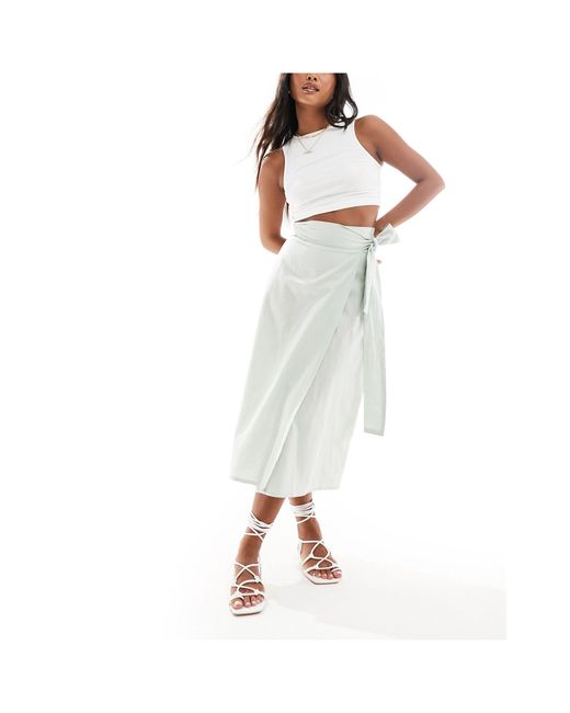 ASOS White Asos Design Petite Linen Wrap Detail Midi Skirt