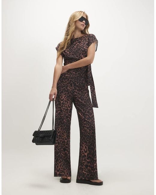 River Island White Leopard Textured Wide Leg Trousers