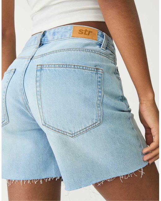 Stradivarius Denim Bermuda Short in het White