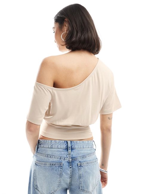 ASOS White Slouchy Off Shoulder Cinched Cupro Top
