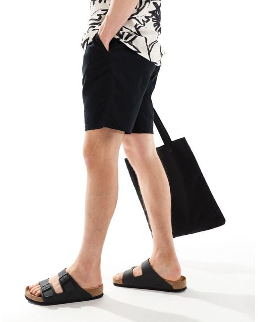 ASOS Black Slim Regular Length Linen Shorts With Elasticated Waist for men