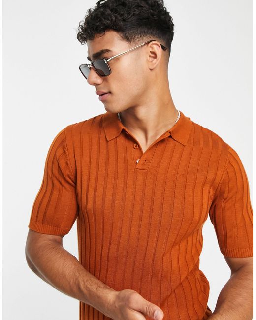 Polo en maille côtelée - rouille ASOS pour homme en coloris Orange | Lyst