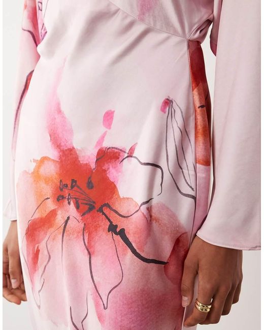 ASOS Pink Satin Batwing Maxi Dress