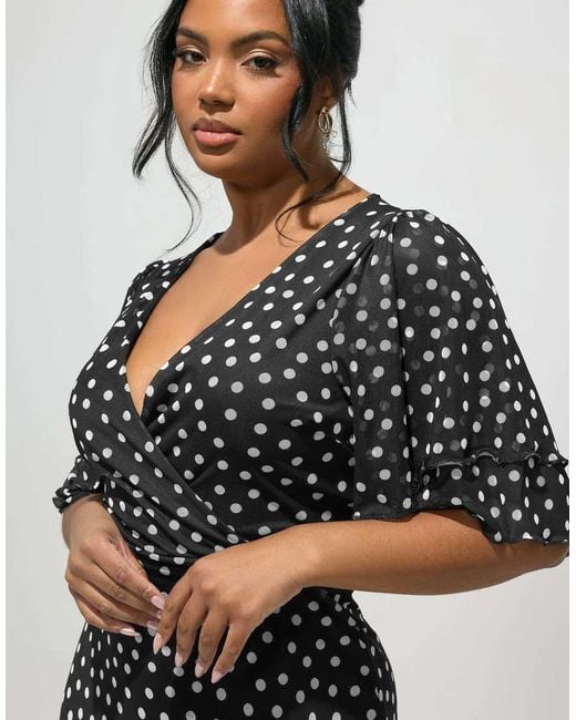 Yours Clothing Black Polka Dot Wrap Dress