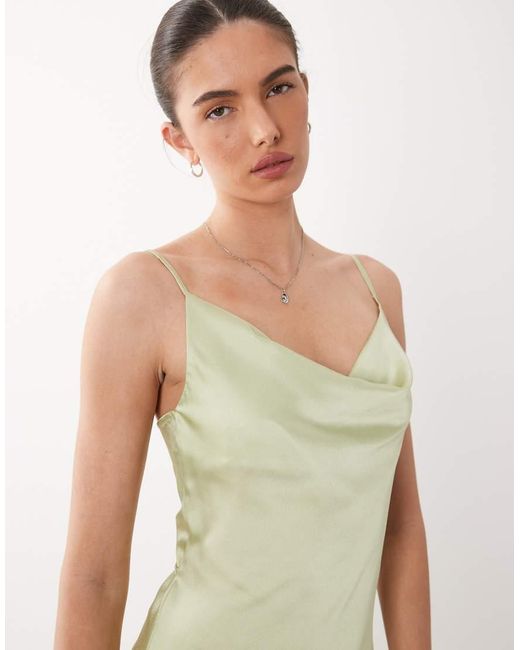 New Look Natural Satin Cowl Neck Midi Dress