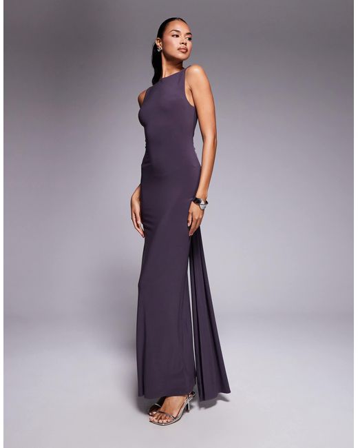 Robe longue drapée sculptante nouée dans le dos ASOS en coloris Purple