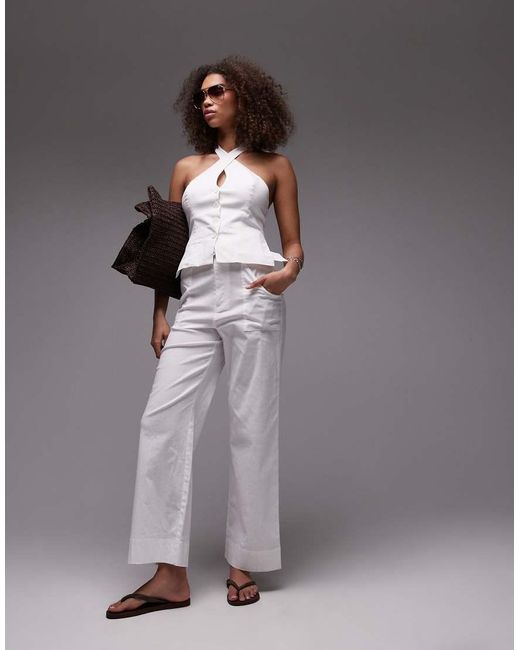 emory park Purple Wrap Neck Linen Halter Top Co-Ord