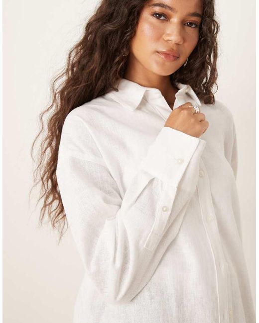 Abercrombie & Fitch Blue Long Sleeve Oversized Linen Shirt