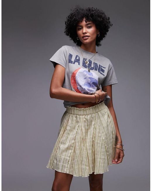 Mini-jupe fluide rayée en coton à godets - et vert TOPSHOP en coloris Gray