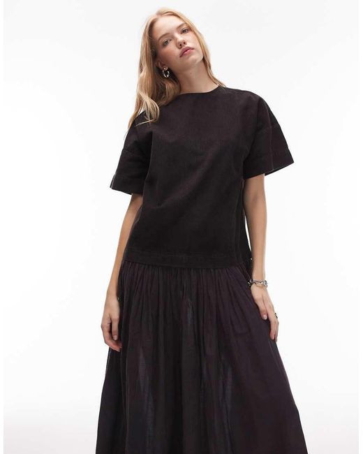 ASOS Black Cord Hybrid T-shirt Midi Dress