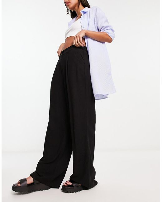 Pantalones Negros De Pernera Recta Holgada De Mezcla De Lino De ASOS de color White