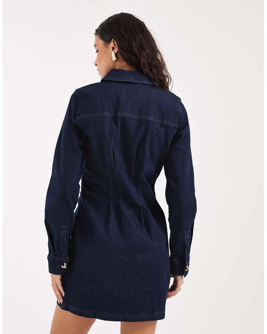 River Island Blue Cinch Waist Denim Dress