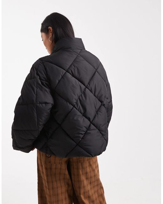 Miss Selfridge Black Oversized Quilted Funnel Neck Crop Puffer Jacket