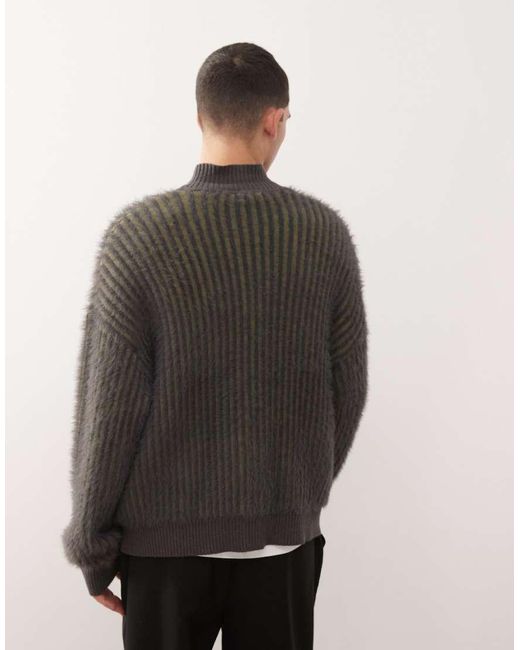 The Ragged Priest Black Unisex Fuzzy Ribbed Zip Through Cardigan for men
