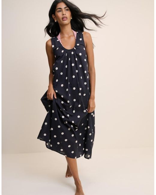 Nobody's Child Blue Polka Dot Scoop Neck Midi Beach Dress
