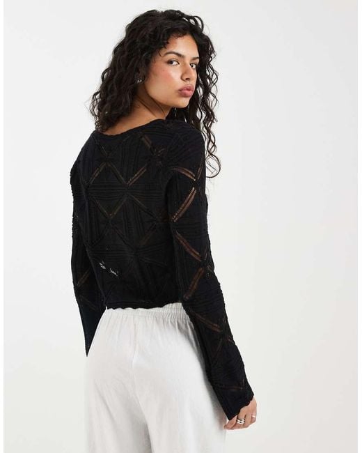 Vero Moda Black Tie Front Patterned Crochet Cardigan