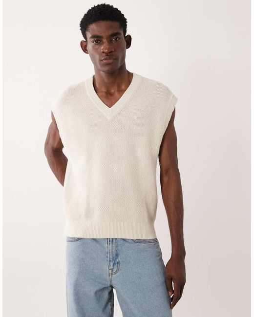 Mango Blue Relaxed Fit Waffle Knit Sweater Vest for men