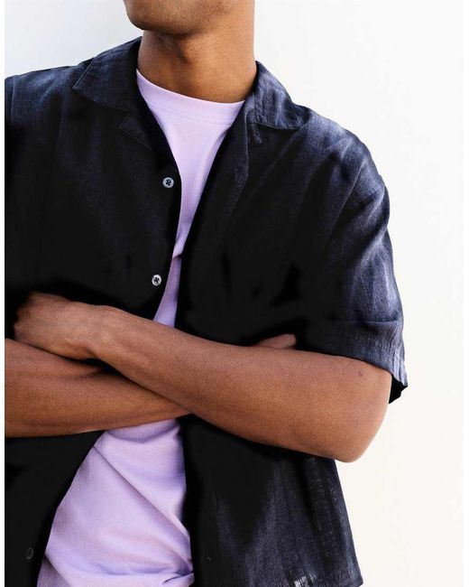 Camicia A Maniche Corte Testurizzata di Pull&Bear in Blue da Uomo