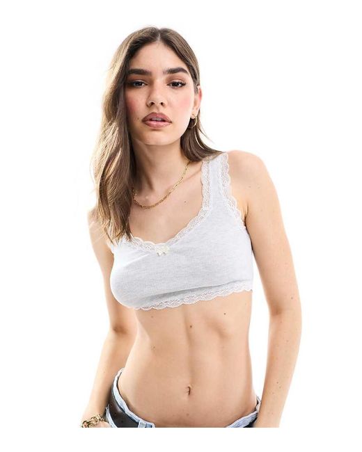 Miss Selfridge White Bralet With Lace Trim