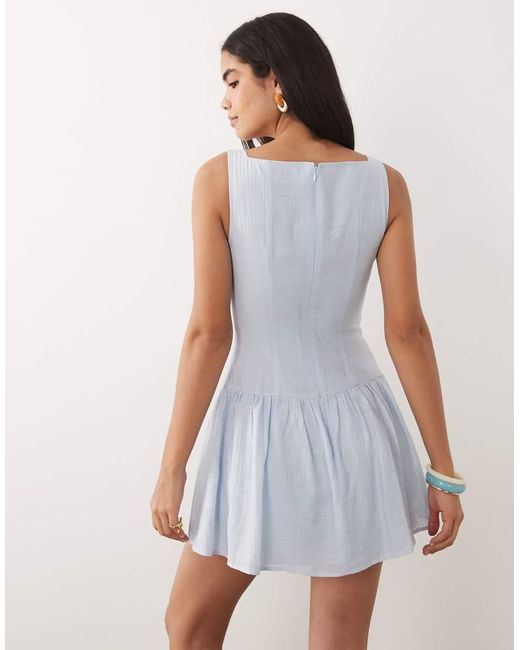 Kaiia White Exclusive Cotton Blend Button Front Square Neck Pleated Mini Dress