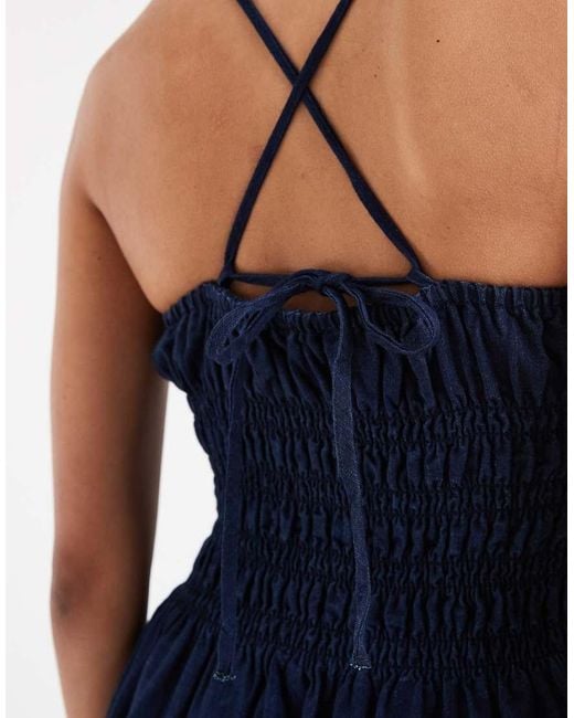 ASOS Blue Denim Shirred Mini Dress