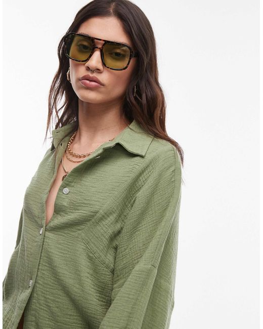 TOPSHOP Green – lässige baumwoll-hemdbluse