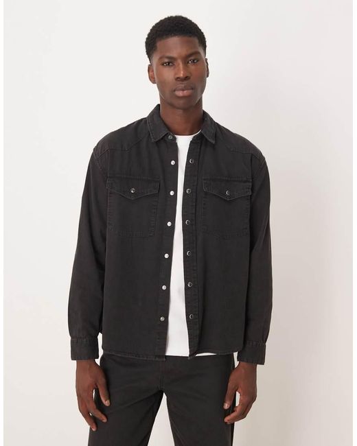 Abercrombie & Fitch Black Relaxed Denim Western Overshirt for men