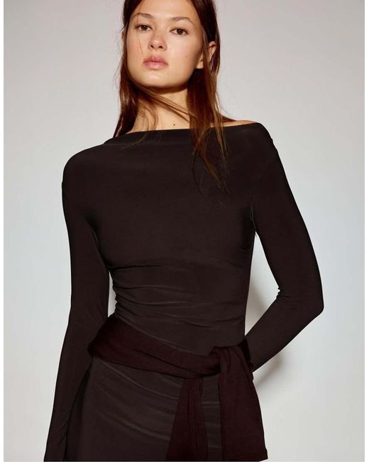 Pull&Bear Black Soft Draped Midi Dress
