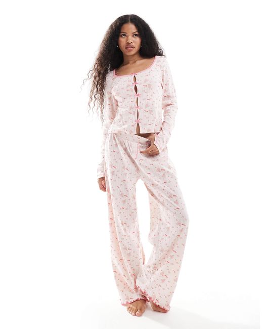 ASOS Pink Asos Design Petite Mix & Match Ditsy Print Pointelle Pants