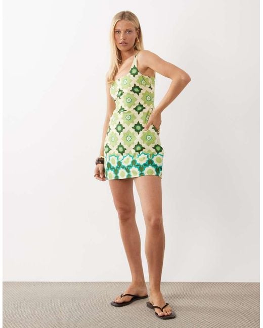 Nobody's Child Green Connie Linen Blend Square Neck Sleeveless Mini Dress