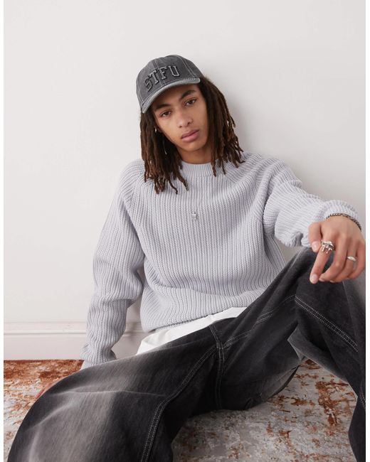 Collusion Gray Knitted Crew Neck Jumper for men