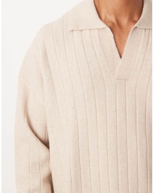 Polo Oversize A Maniche Lunghe di ASOS in Natural da Uomo
