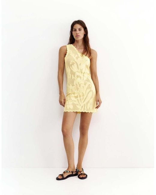 Pull&Bear Metallic Asymmetric Floral Cutwork Dress