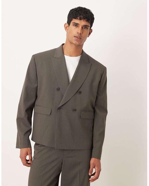 ASOS Gray Double Breasted Boxy Suit Jacket for men