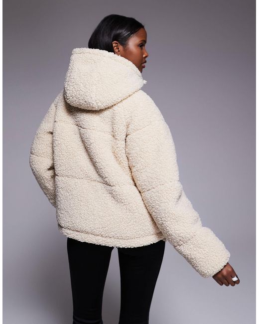 Threadbare Natural Ski Short Borg Puffer Jacket With Hood