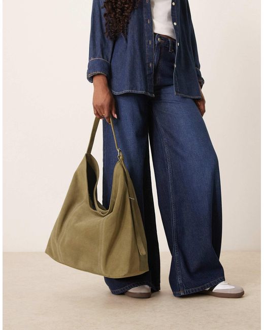 Cabas souple en daim avec boucle - kaki ASOS en coloris Blue