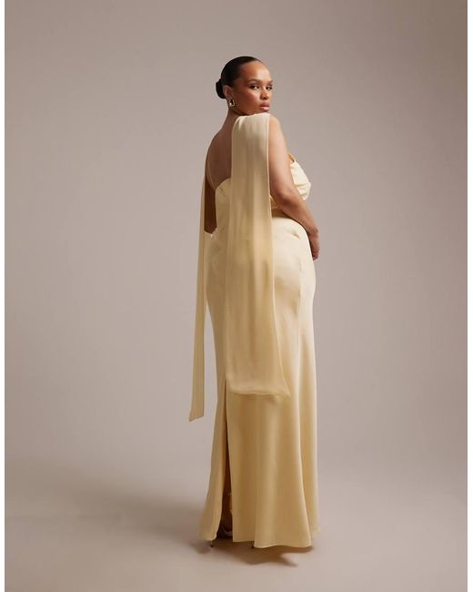 ASOS Natural Asos Design Curve Bridesmaids Halter Neck Satin Maxi Dress With Scarf Detail