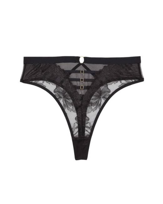 Playful Promises Black Eleanor Strappy Embroidery High Waist Thong